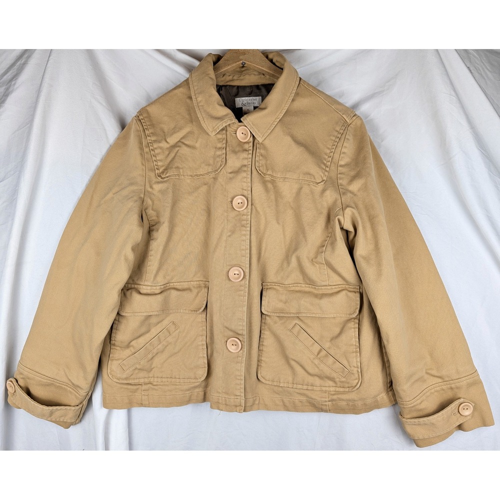 Christopher & Banks Tan Corduroy Utility Jacket XL Button Front Lined Pockets